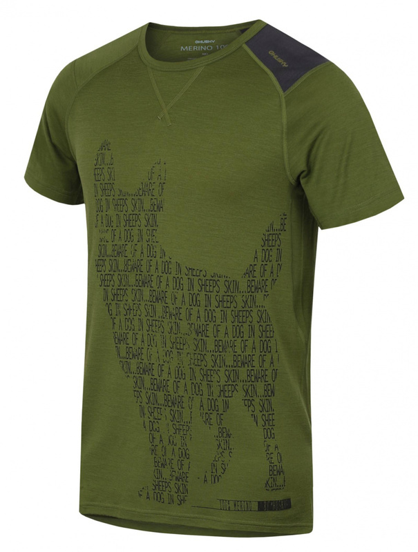 Pánské merino triko Husky Dog khaki