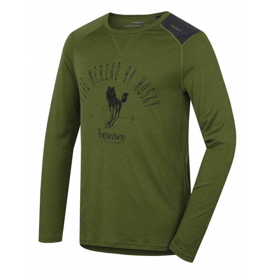 Pánské termo triko dl. rukáv Husky Merino Sheep khaki