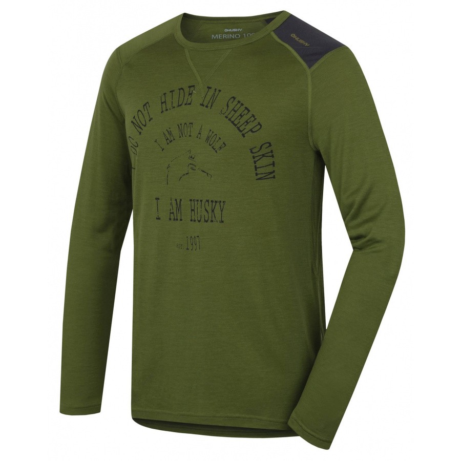 Pánské termo triko dl. rukáv Husky Merino Wolf khaki