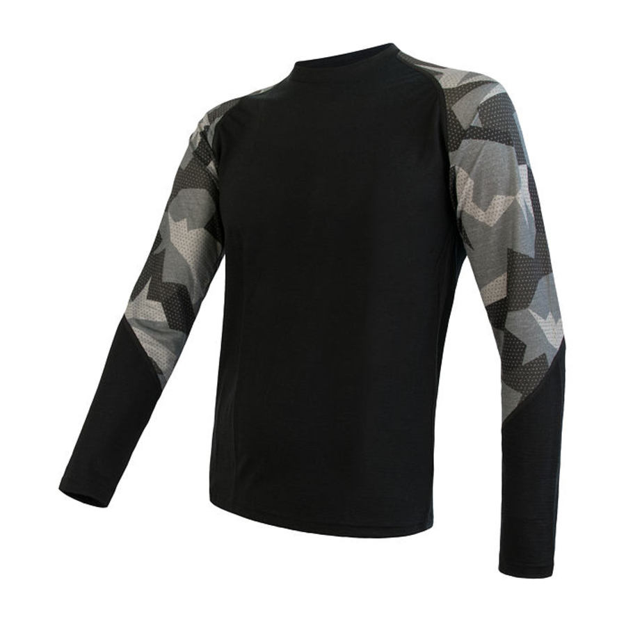 Pánské triko Sensor Merino Impress černá/camo 19200020