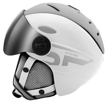 Spokey MONTANA šedo-bílá lyžařská přilba se štítem -  M (54-58 cm)